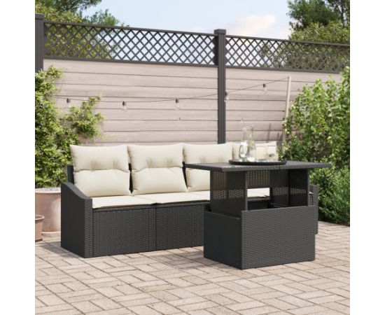 vidaXL Zestaw mebli ogrodowych 5 części z poduszkami czarny polirattan Dārza mēbeļu komplekti