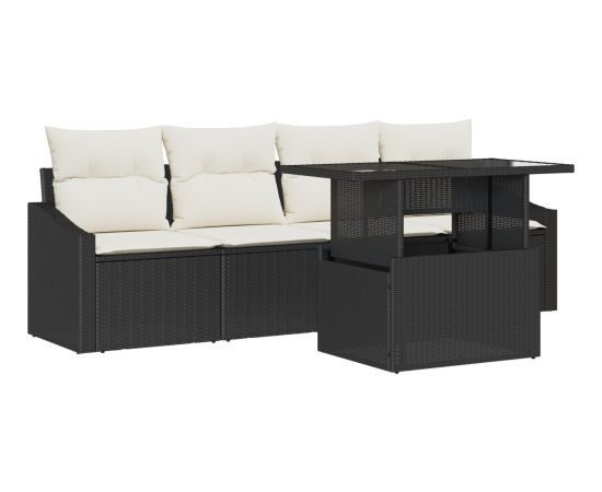 vidaXL Zestaw mebli ogrodowych 5 części z poduszkami czarny polirattan Dārza mēbeļu komplekti