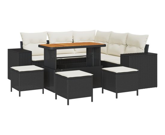 Vidaxl 9-częściowy zestaw sof ogrodowych z poduszkami Czarny Polirattan Akacja Dārza mēbeļu komplekti