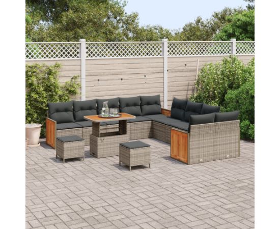 Vidaxl Zestaw Sof Ogrodowych 13 Części z Poduszkami Szary Polirattan Akacja Dārza mēbeļu komplekti
