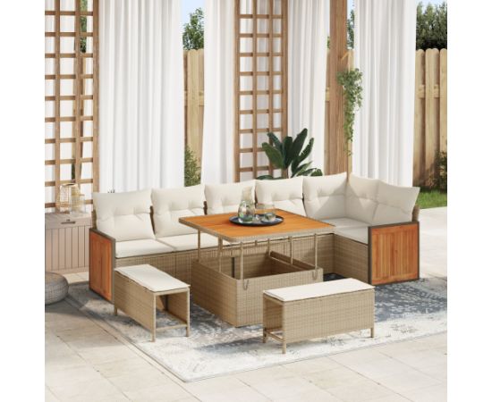 Vidaxl 9-częściowy zestaw sof ogrodowych z poduszkami beżowy polirattan akacja Dārza mēbeļu komplekti