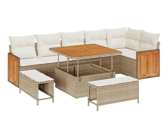 Vidaxl 9-częściowy zestaw sof ogrodowych z poduszkami beżowy polirattan akacja Dārza mēbeļu komplekti