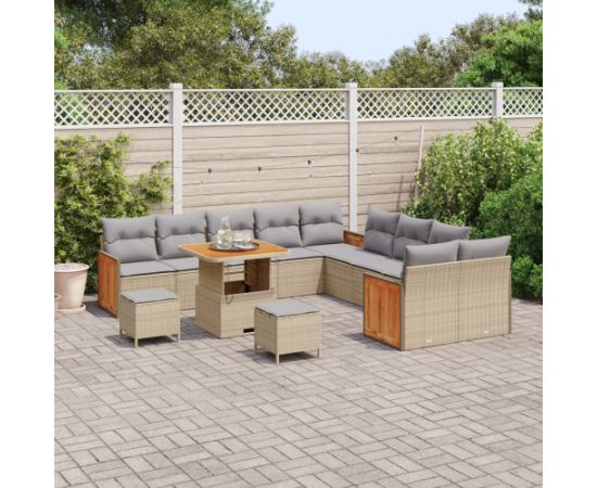 Vidaxl Zestaw Sof Ogrodowych 13-częściowy z Poduszkami Beżowy Polirattan Akacja Dārza mēbeļu komplekti