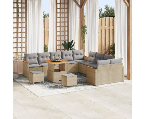 Vidaxl 13-częściowy zestaw sof ogrodowych z poduszkami beżowy polirattan akacja Dārza mēbeļu komplekti