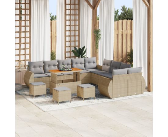 Vidaxl Zestaw sof ogrodowych 14-częściowy z poduszkami Beżowy Polirattan Akacja Dārza mēbeļu komplekti