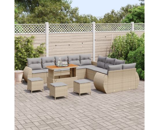Vidaxl Zestaw sof ogrodowych 14-częściowy z poduszkami Beżowy Polirattan Akacja Dārza mēbeļu komplekti