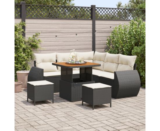 Vidaxl 8-częściowy zestaw sof ogrodowych z poduszkami Czarny Polirattan Akacja Dārza mēbeļu komplekti