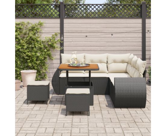 Vidaxl 8-częściowy zestaw sof ogrodowych z poduszkami Czarny Polirattan Akacja Dārza mēbeļu komplekti