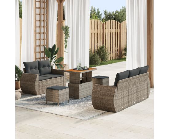 Vidaxl Zestaw 8-częściowy sof ogrodowych z poduszkami Szary polirattan akacja Dārza mēbeļu komplekti