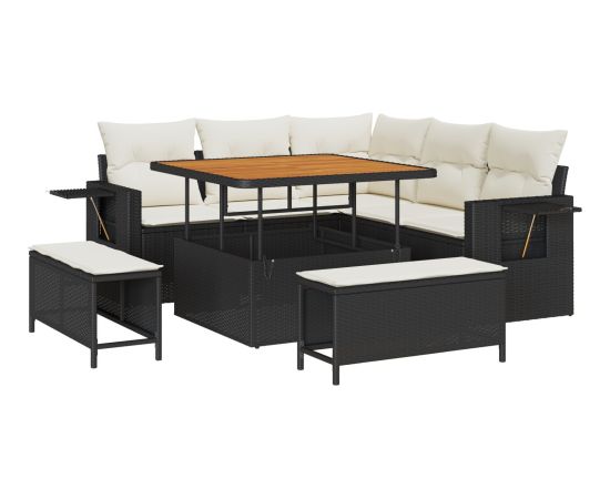 Vidaxl 8 Elementowy zestaw sof ogrodowych z poduszkami czarny polirattan akacja Dārza mēbeļu komplekti