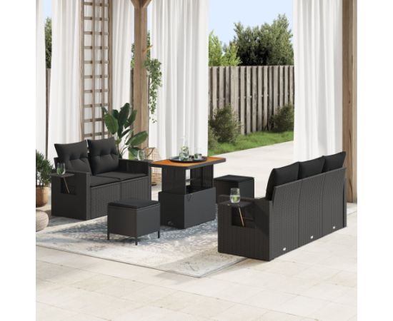 Vidaxl Zestaw 8 częściowy sof ogrodowych z poduszkami Czarny rattan akacja Dārza mēbeļu komplekti