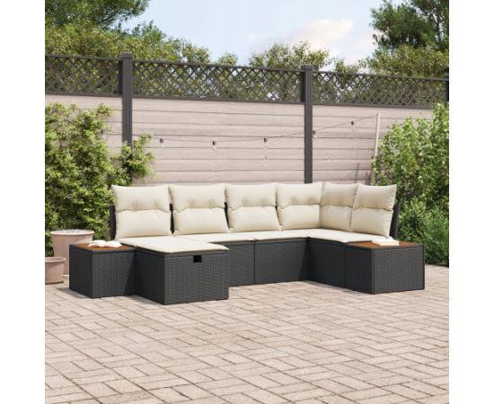 Vidaxl Zestaw 6-częściowy sof ogrodowych z poduszkami czarny polirattan Dārza mēbeļu komplekti