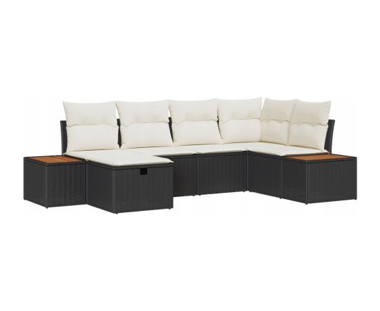 Vidaxl Zestaw 6-częściowy sof ogrodowych z poduszkami czarny polirattan Dārza mēbeļu komplekti