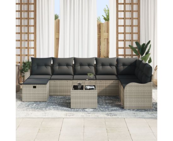 Vidaxl Zestaw sof ogrodowych 9-częściowy z poduszkami jasnoszary polirattan Dārza mēbeļu komplekti