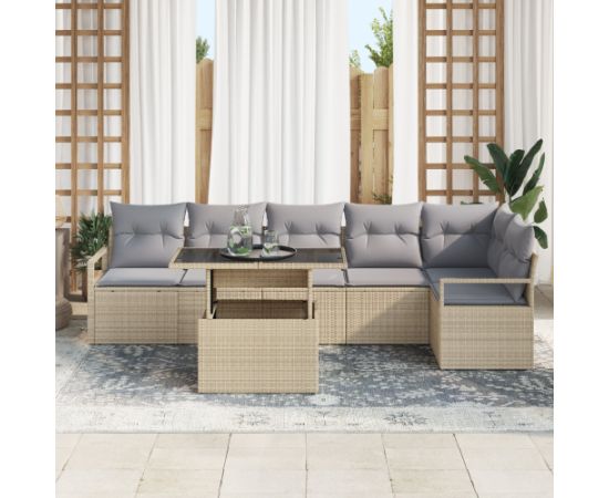 Vidaxl Zestaw sof ogrodowych 7-częściowy z poduszkami beżowy Polirattan Dārza mēbeļu komplekti