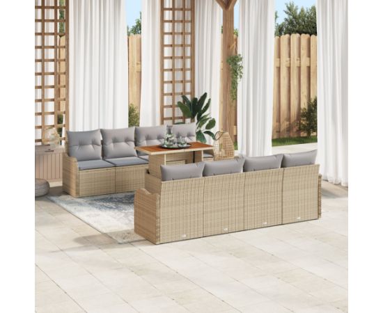 Vidaxl Zestaw 9-częściowy sof ogrodowych z poduszkami Beżowy Polirattan Dārza mēbeļu komplekti