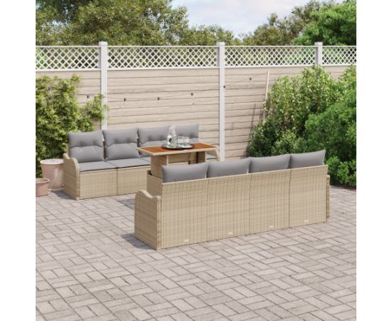 Vidaxl Zestaw 9-częściowy sof ogrodowych z poduszkami Beżowy Polirattan Dārza mēbeļu komplekti