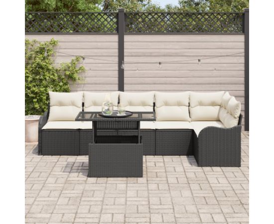 Vidaxl Zestaw ogrodowy 7-częściowy z poduszkami czarny polirattan Dārza mēbeļu komplekti