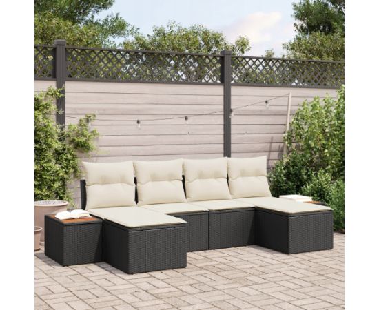 Vidaxl Zestaw sof ogrodowych 6 części z poduszkami Czarny Rattan Poliester Akacja Dārza mēbeļu komplekti