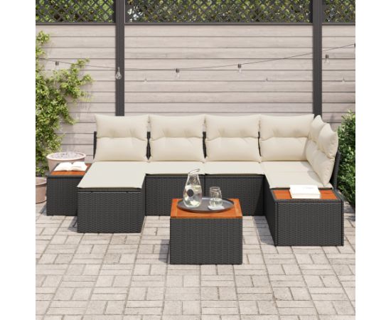 Vidaxl Zestaw 7-częściowy sofy ogrodowej z poduszkami czarny rattan Dārza mēbeļu komplekti