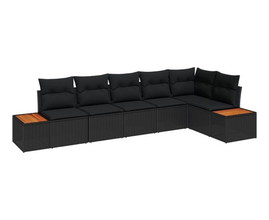 Vidaxl 6-częściowy zestaw sof ogrodowych z poduszkami czarny polirattan akacja Dārza mēbeļu komplekti