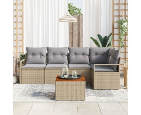 Vidaxl Zestaw sof ogrodowych z poduszkami Beżowy polirattan Akacja Dārza mēbeļu komplekti