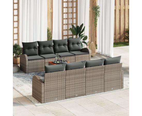 Vidaxl Zestaw sof ogrodowych 9-częściowy z poduszkami Szary Polirattan Akacja Dārza mēbeļu komplekti