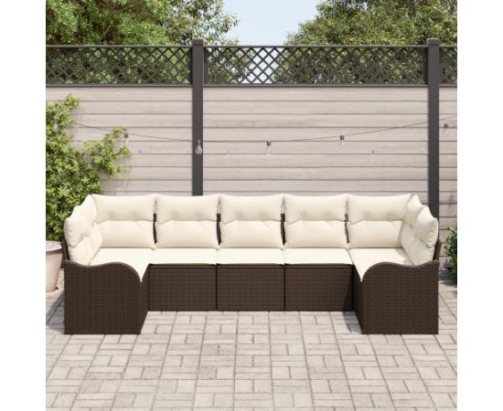 Vidaxl Zestaw sof ogrodowych 7-częściowy z poduszkami Brązowy Polirattan Dārza mēbeļu komplekti