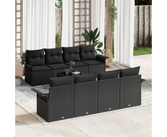 Vidaxl 9-częściowy zestaw sof ogrodowych z poduszkami Czarny Polirattan Dārza mēbeļu komplekti