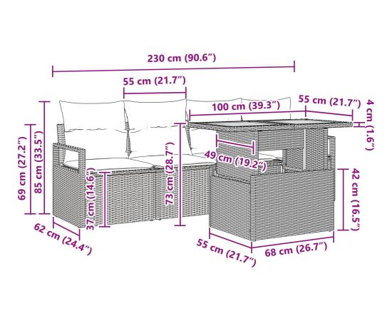 Vidaxl Zestaw 5-częściowy sof ogrodowych z poduszkami szary polirattan akacja Dārza mēbeļu komplekti