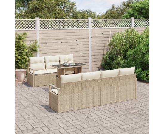 Vidaxl 8-częściowy zestaw sof ogrodowych z poduszkami beżowy polirattan Dārza mēbeļu komplekti