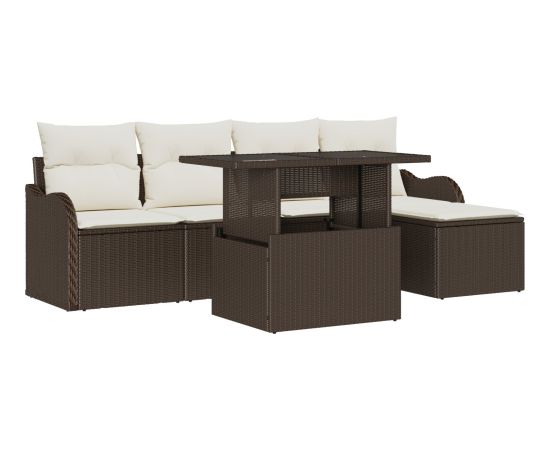 Vidaxl Zestaw 6 sof ogrodowych z poduszkami Brązowy Polirattan Dārza mēbeļu komplekti