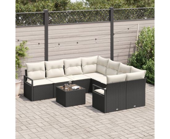 Vidaxl 9-częściowy zestaw sof ogrodowych z poduszkami czarny polirattan Dārza mēbeļu komplekti