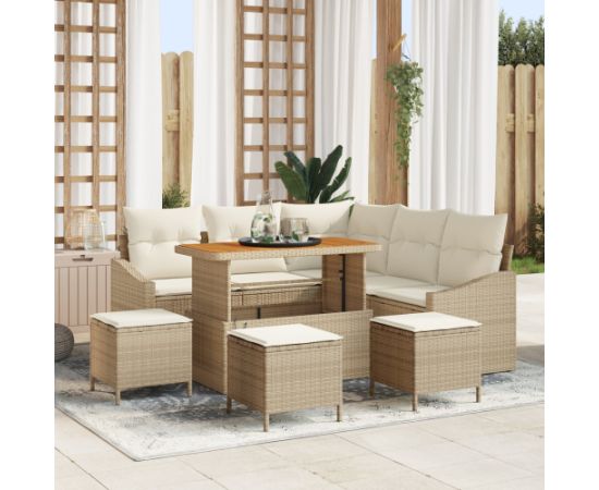 Vidaxl 9-częściowy Zestaw Sof w Ogrodzie z Beżowymi Poduszkami z Polirattanu Akacjowego Dārza mēbeļu komplekti