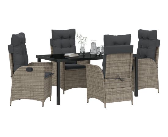 vidaXL Zestaw 5 mebli ogrodowych z szarymi poduszkami z rattanu polimerowego Dārza mēbeļu komplekti