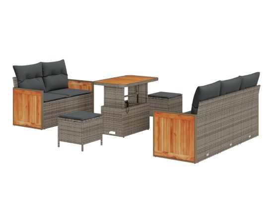 Zestaw sof ogrodowych vidaXL 8 częściowy z poduszkami Szary Polirattan Akacja Dārza mēbeļu komplekti