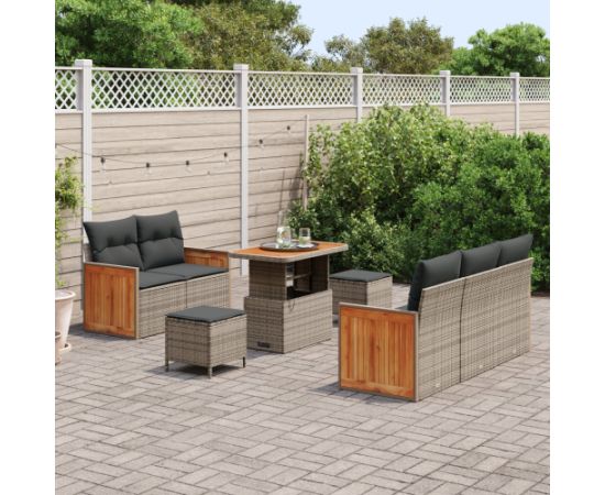 Zestaw sof ogrodowych vidaXL 8 częściowy z poduszkami Szary Polirattan Akacja Dārza mēbeļu komplekti