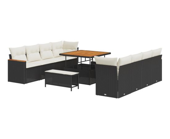 Vidaxl Zestaw sof ogrodowych 11-częściowy z poduszkami Czarny Polirattan Akacja Dārza mēbeļu komplekti
