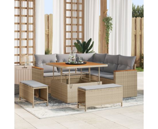 Zestaw Sof Ogrodowych vidaXL 8 Części z Poduszkami Beżowy Poli Rattan Akacja Dārza mēbeļu komplekti
