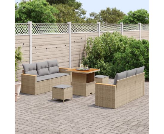 9-częściowy zestaw sof ogrodowych vidaXL z poduszkami beżowy poli rattan akacja Dārza mēbeļu komplekti
