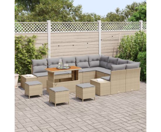 Zestaw sof ogrodowych vidaXL 13-częściowy z poduszkami Beżowy Polirattan Akacja Dārza mēbeļu komplekti