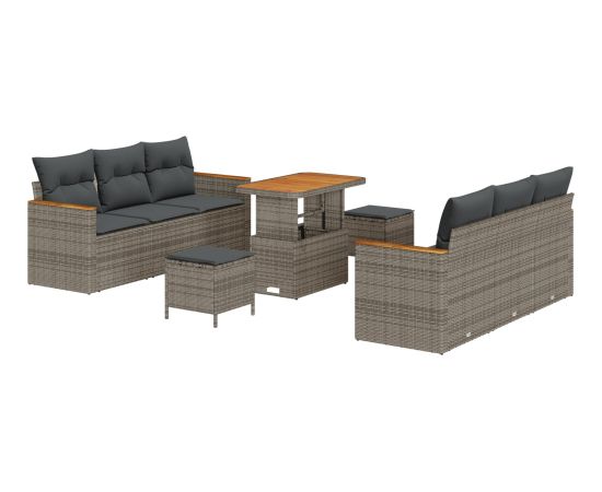 9-częściowy zestaw sof ogrodowych vidaXL z poduszkami, szary, polirattan, akacja Dārza mēbeļu komplekti