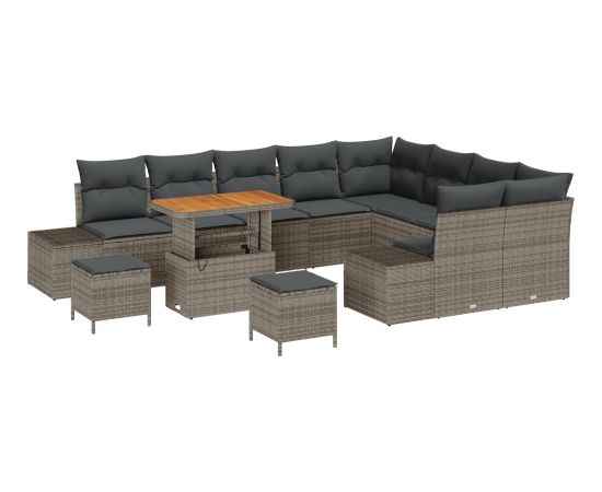 Vidaxl 12-częściowy Zestaw Sof Gardo z Poduszkami Szary Polirattan Akacja Dārza mēbeļu komplekti