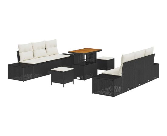 Vidaxl 9-częściowy zestaw sof ogrodowych z poduszkami Czarny Polirattan Akacja Dārza mēbeļu komplekti