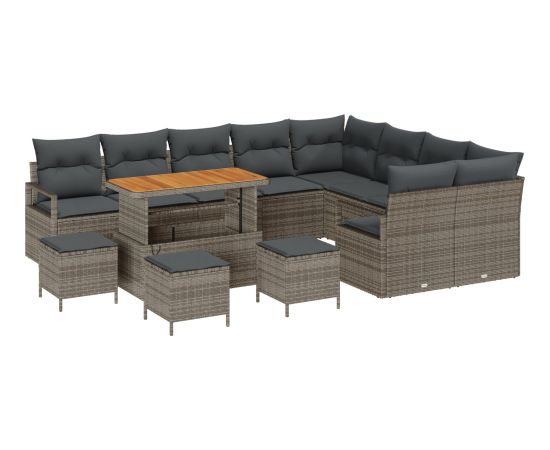 13-Częściowy zestaw sof ogrodowych vidaXL z poduszkami szary polirattan akacja Dārza mēbeļu komplekti