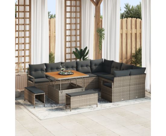Zestaw sof ogrodowych vidaXL 12-częściowy z poduszkami szary polirattan akacja Dārza mēbeļu komplekti