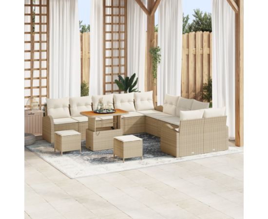 Zestaw sof ogrodowych vidaXL 13-elementowy z poduszkami  Beżowy Polirattan Akacja Dārza mēbeļu komplekti