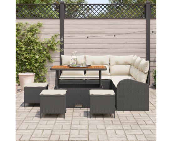 Vidaxl 9-elementowy zestaw sofy ogrodowej z poduszkami Czarny Polirattan Akacja Dārza mēbeļu komplekti