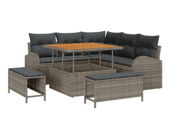 Vidaxl Zestaw 8-el. sof ogrodowych z poduszkami Szary Polirattan Akacja Dārza mēbeļu komplekti