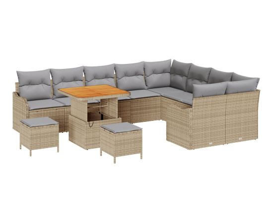 Vidaxl 12-częściowy zestaw sof ogrodowych z poduszkami Beżowy Polirattan Akacja Dārza mēbeļu komplekti